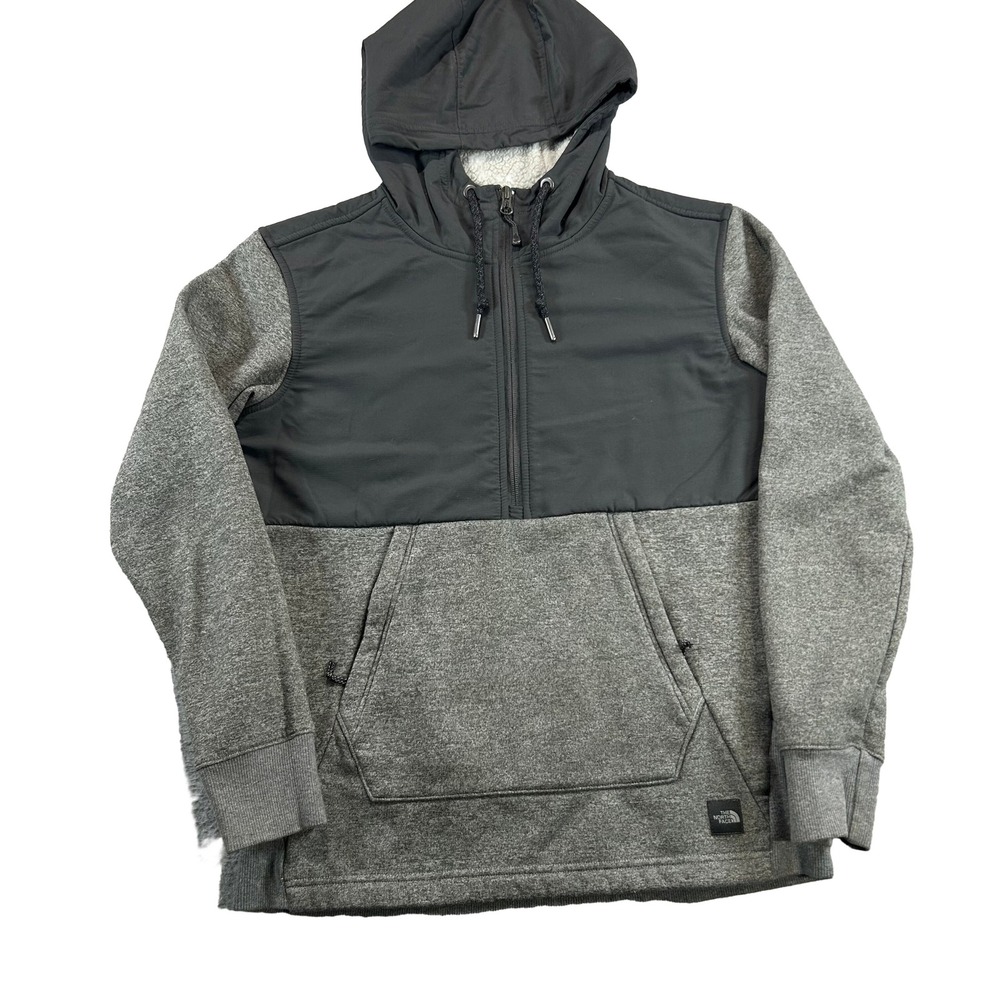 The North Face Hoodie Womens S Gray Half Zip Sherpa Lined Yoke Pullover